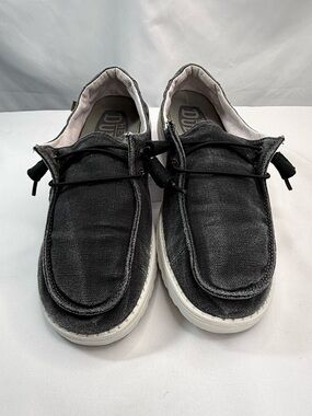 Hey Dude Wendy Size 8 Chambray Distressed Off-Black Canvas Slip-On Loafers EUC